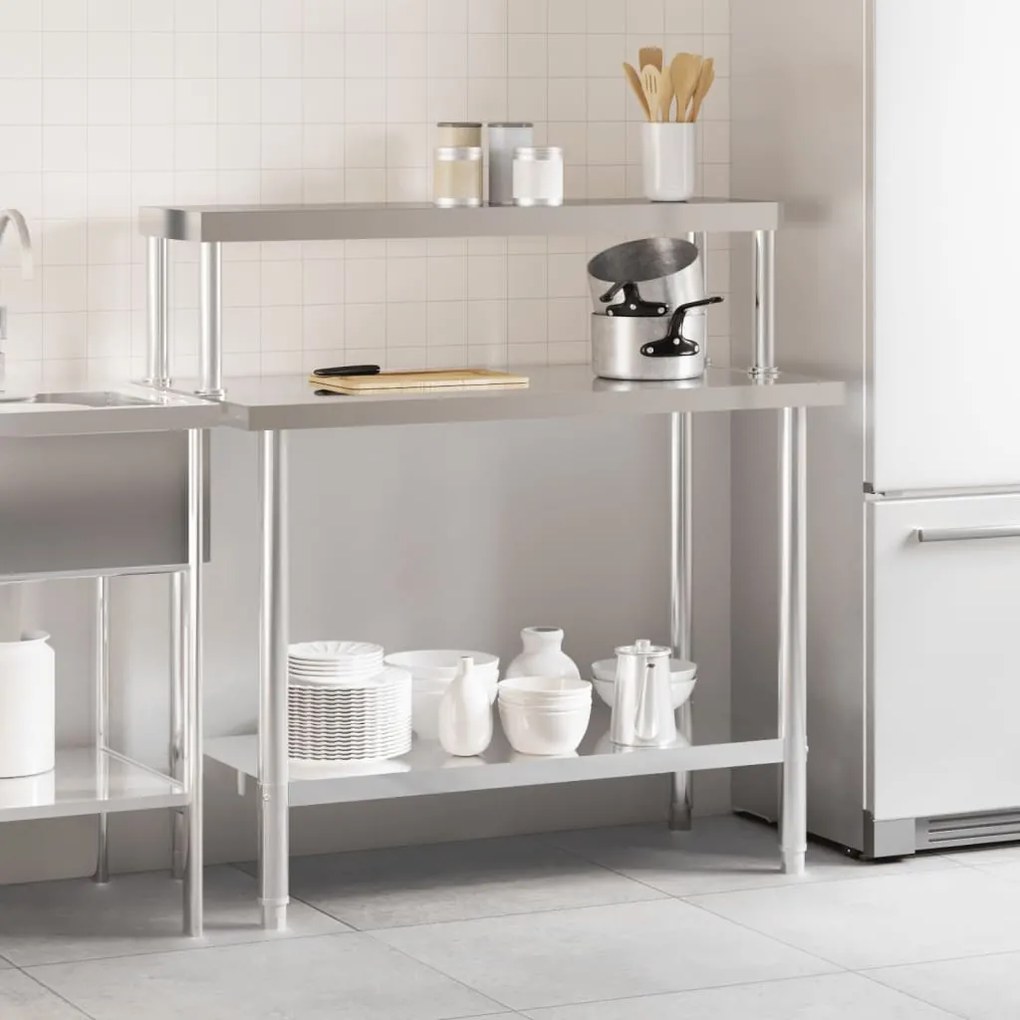 Mesa trabalho cozinha c/ prateleira 110x55x120cm aço inoxidável