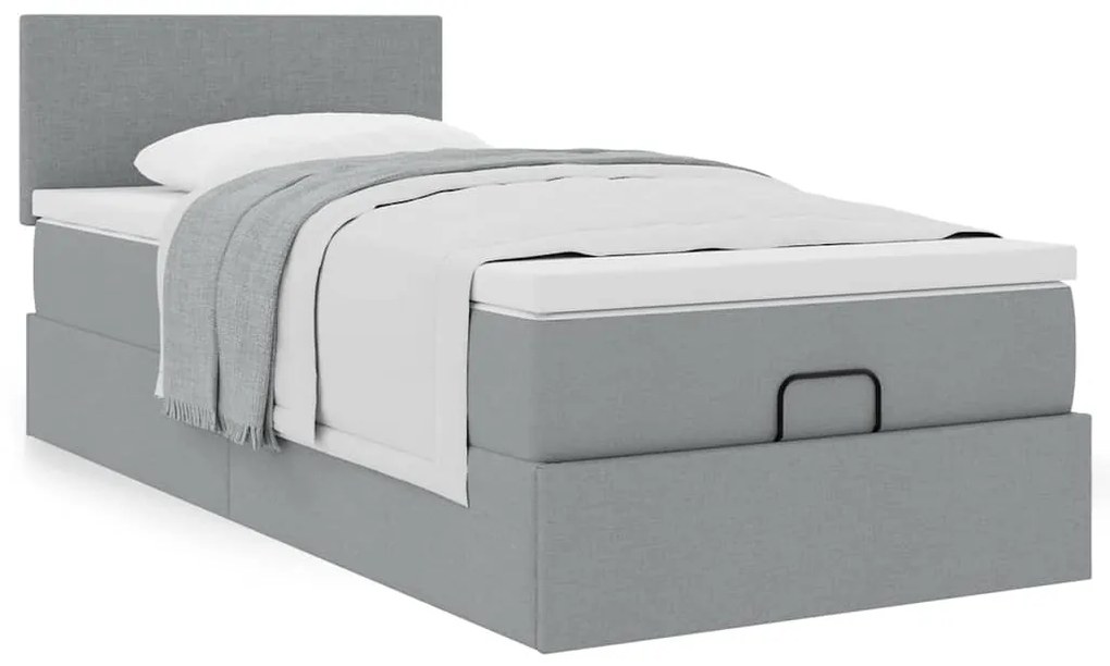 Estrutura cama otomana colchão 90x190 cm tecido cinzento claro