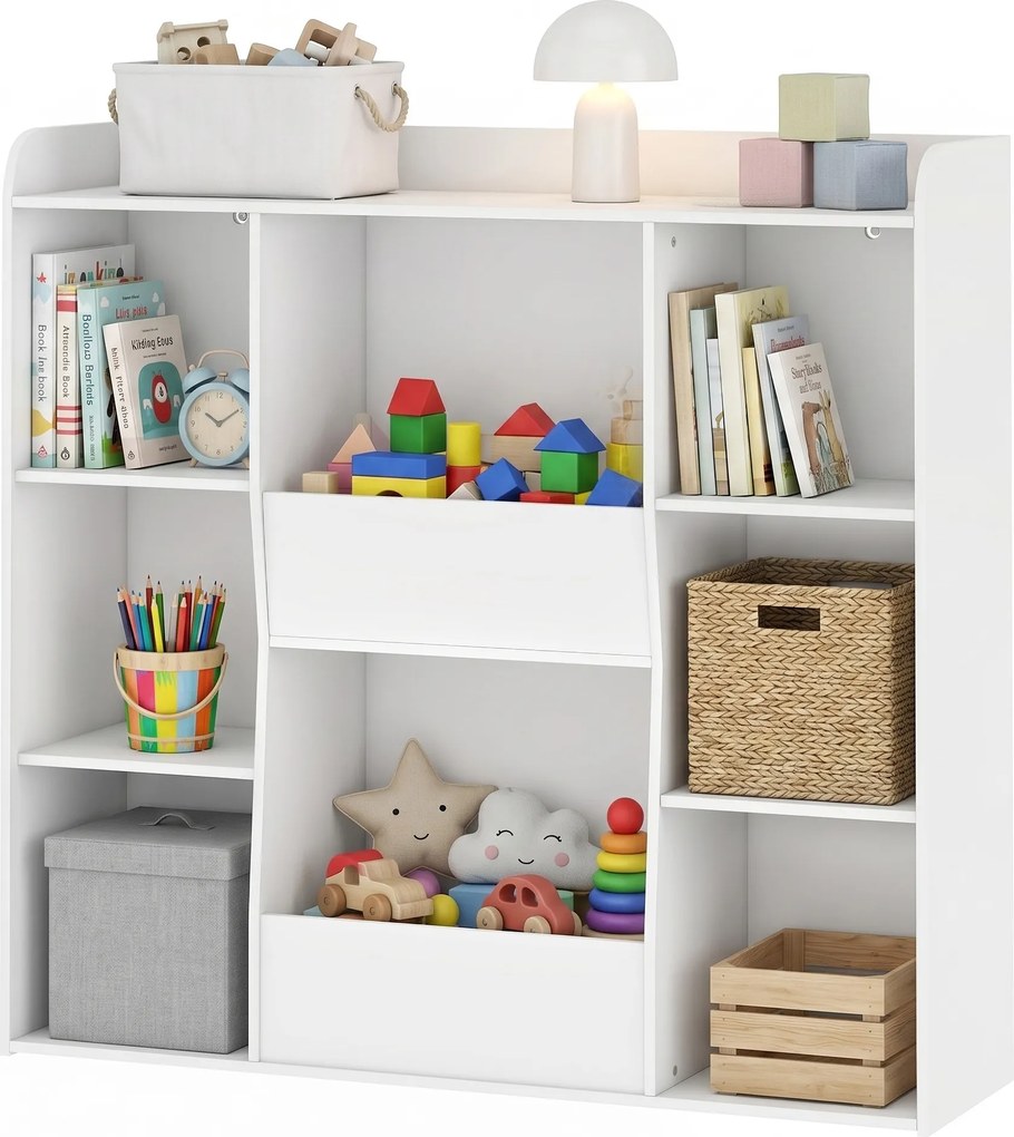 Móvel de arrumação infantil, estante infantil com 8 compartimentos e prateleira superior, 104 x 29 x 101,5 cm, branco