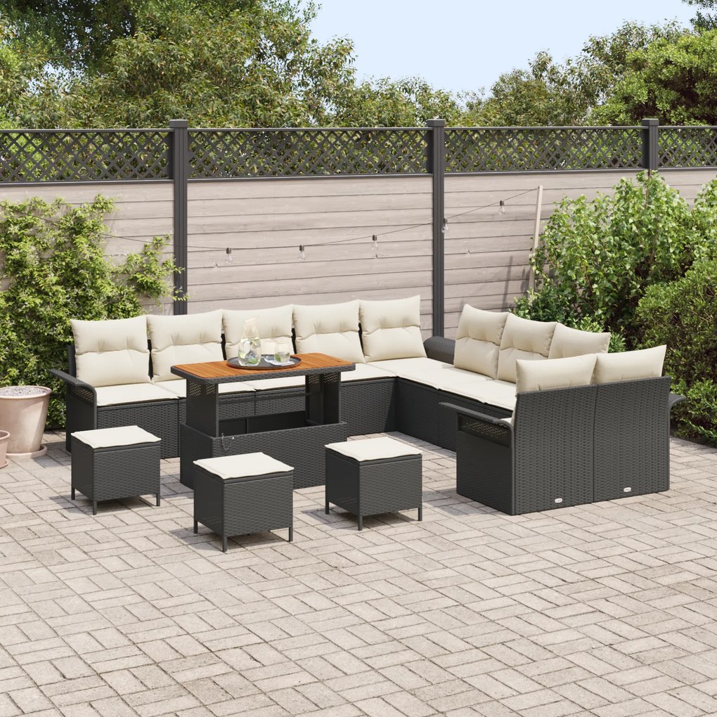 Conjunto de Sofás para Jardim vidaXL 14 Peças com Almofadas Preto Ratt