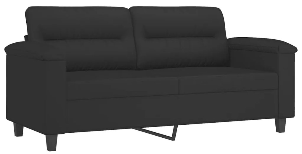 2 pcs conjunto sofás c/ almofadas tecido de microfibra preto