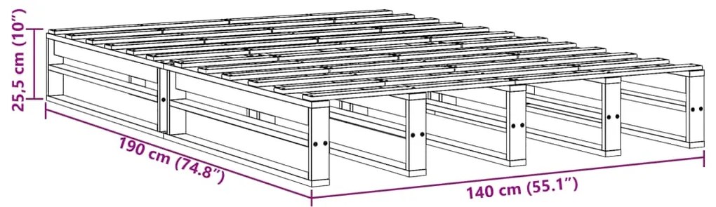 Cama sem colchão 140x190 cm pinho maciço castanho-mel