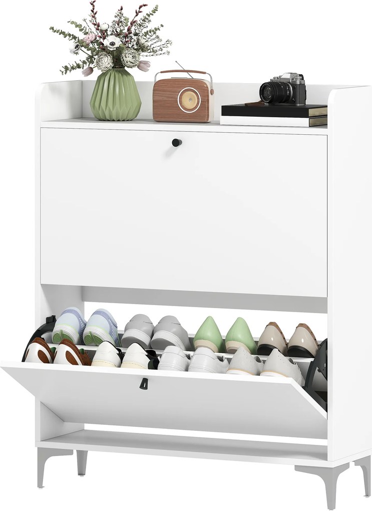 Sapateira com capacidade para 16 pares, com 2 gavetas rebatíveis e prateleiras ajustáveis, 80 x 24 x 101 cm, branco