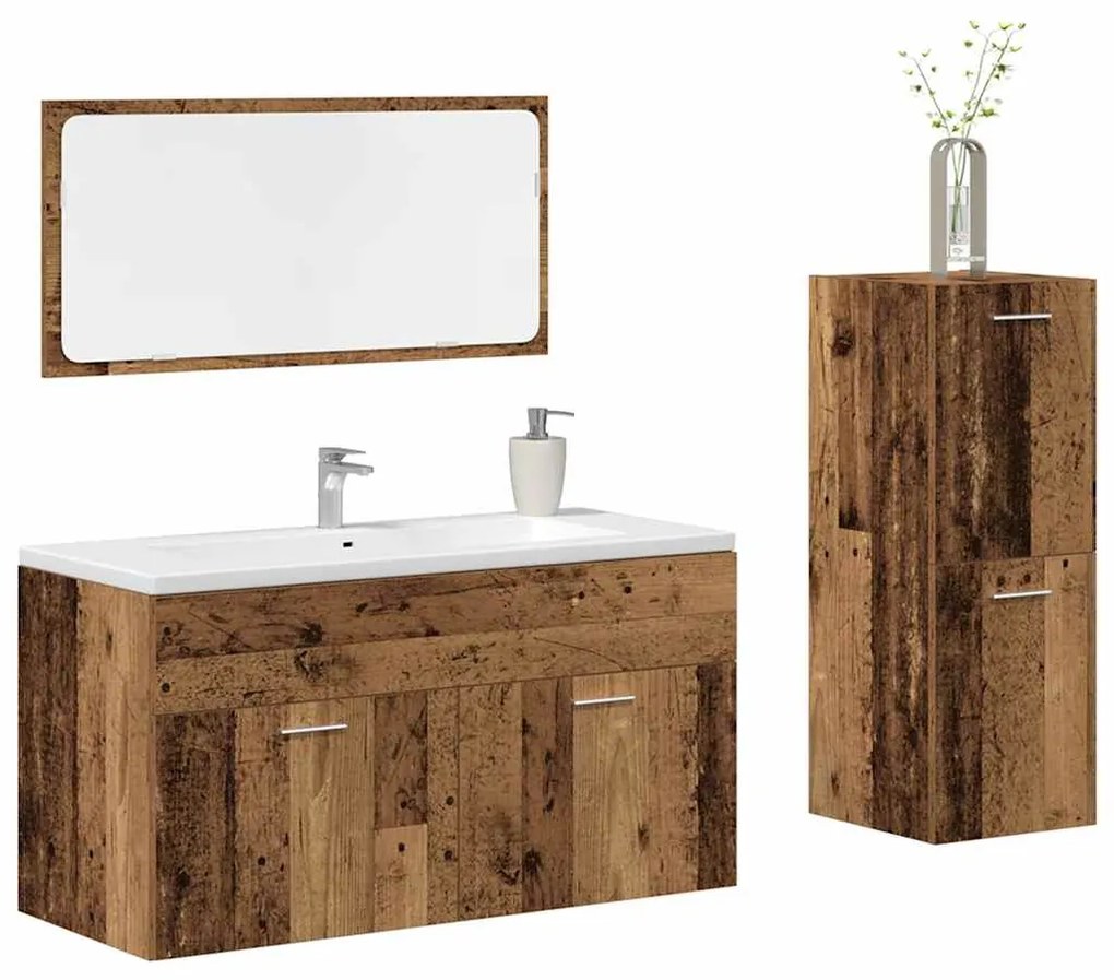 vidaXL 3 pcs conj. móveis casa banho derivados madeira madeira velha