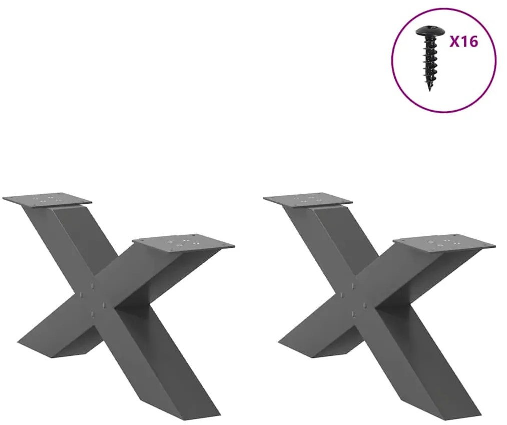 Pés para mesa de centro em formato de X, 2 peças, antracite, 70x(30-31