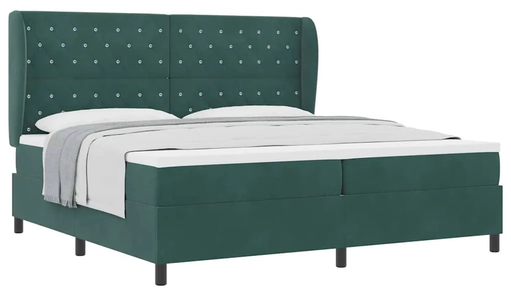 Cama Box com Colchão Verde Escuro 200 x 200 cm em Veludo