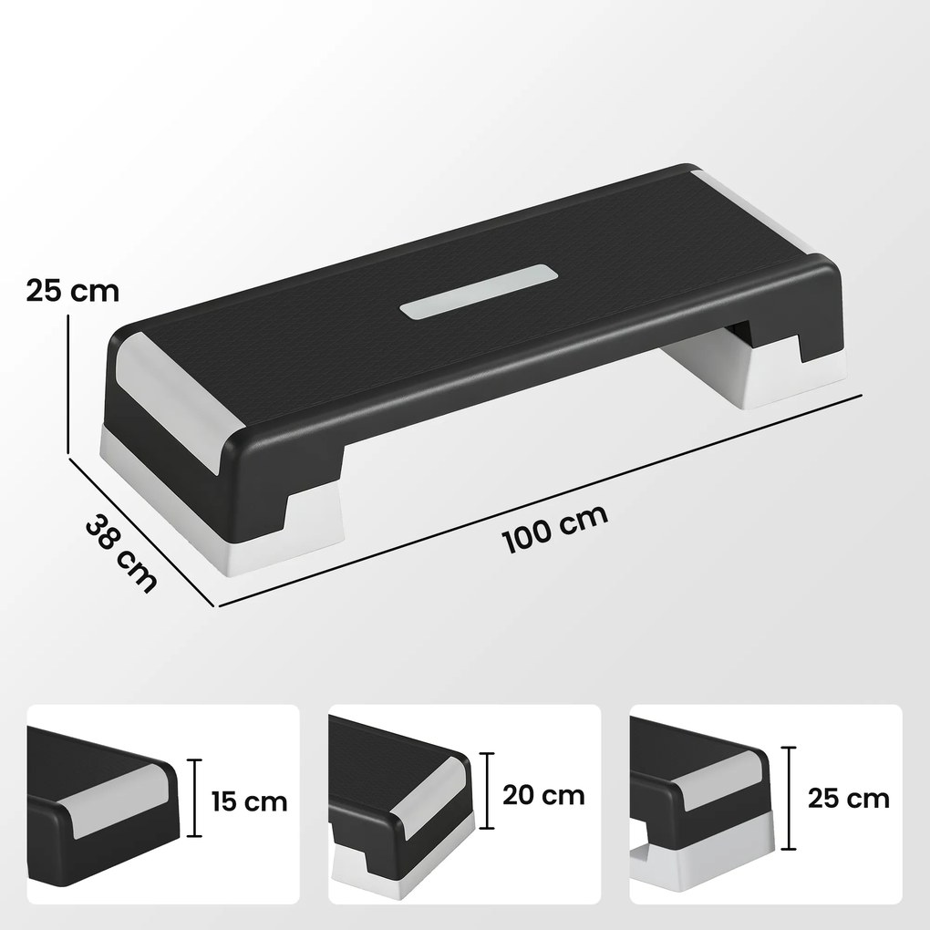 Step de Aeróbica para Fitness com Altura Ajustável de 15/20/25 cm Carga 250 kg para Casa e Ginásio Preto