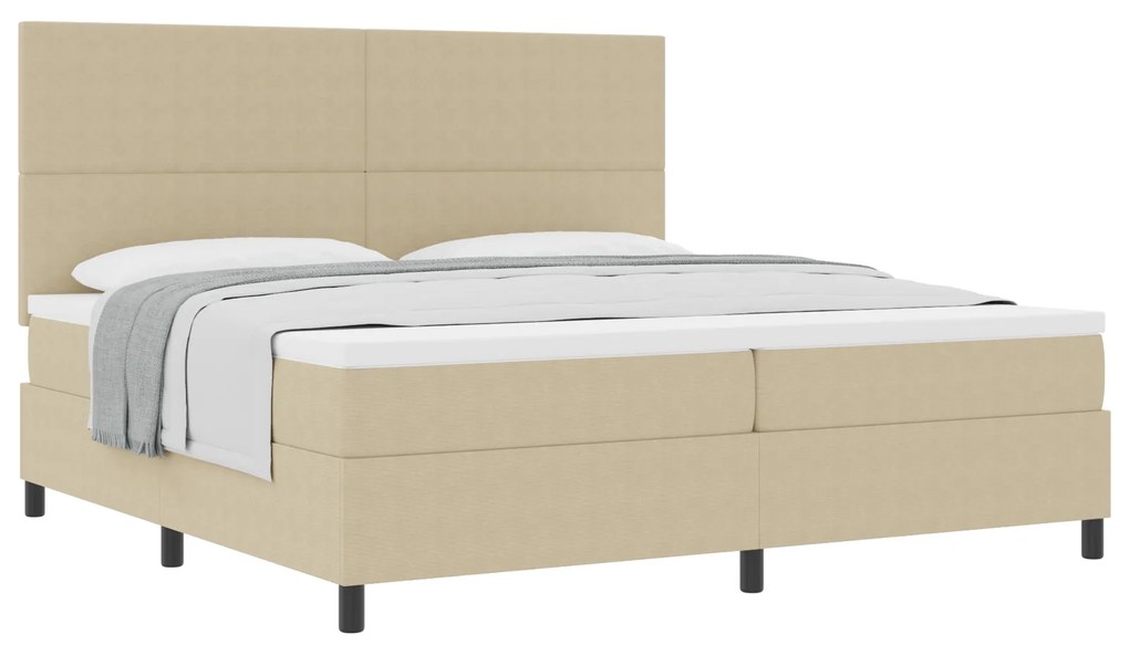 Cama Box Spring com Colchão Bege 200x200 cm Tecido de Corduroy