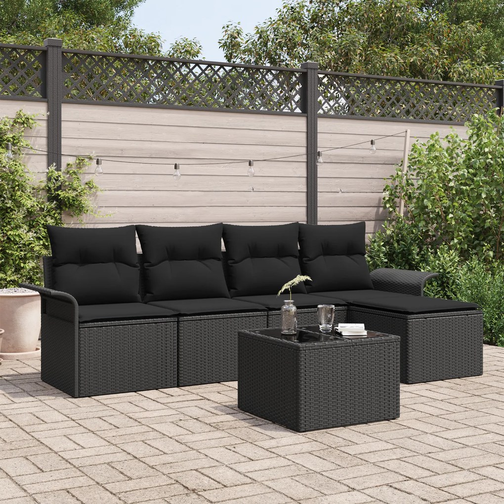 Conjunto de Sofás Jardim vidaXL de 6 peças com Almofadas Bege Rattan P