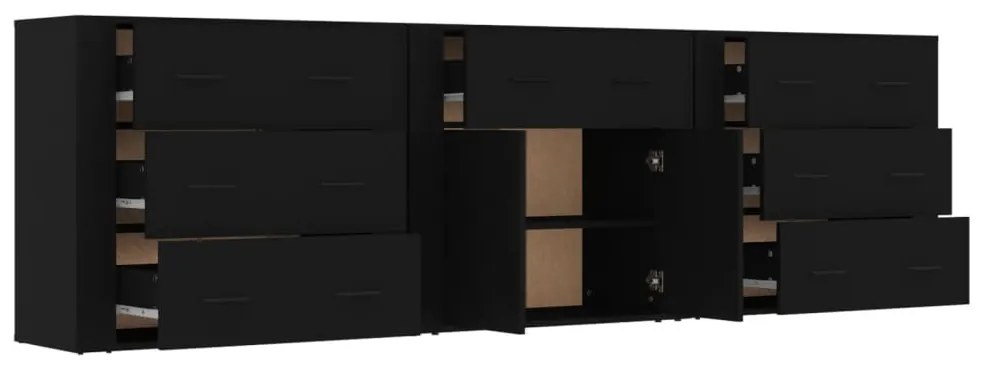 Aparadores 3 pcs derivados de madeira preto