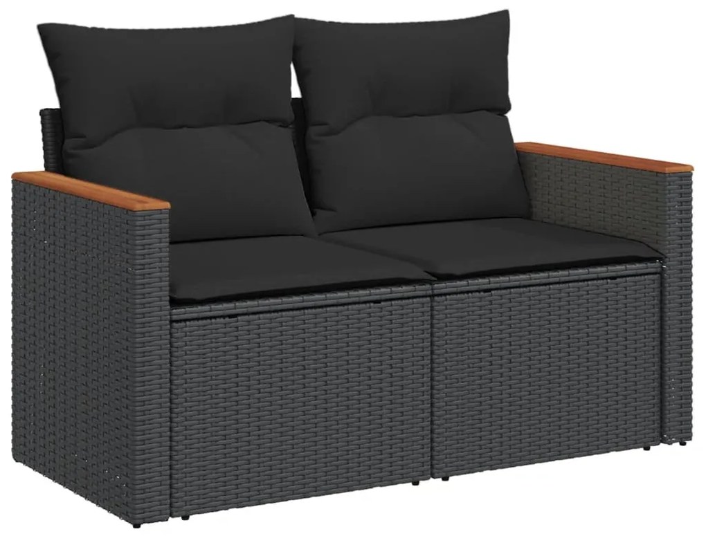 11 pcs conjunto sofás de jardim c/ almofadões vime PE preto