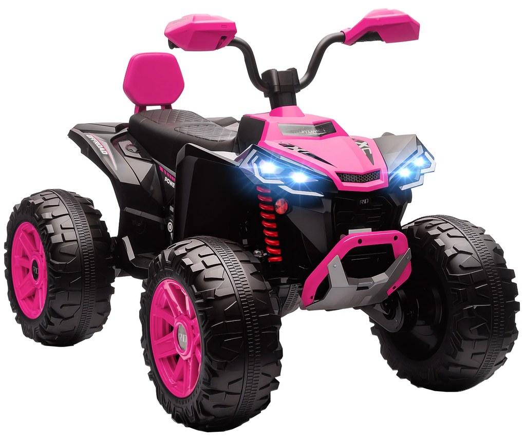 Moto 4 Elétrica para Crianças 24V com 2 Lugares 2 Motores Velocidade até 6,5 km/h Faróis Buzina Música e USB 109x68,5x76 cm Rosa