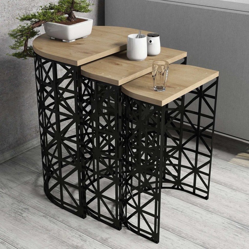 Mesas de Aninhamento Stil Metal Ferforje – Carvalho e Preto – 46x62x33