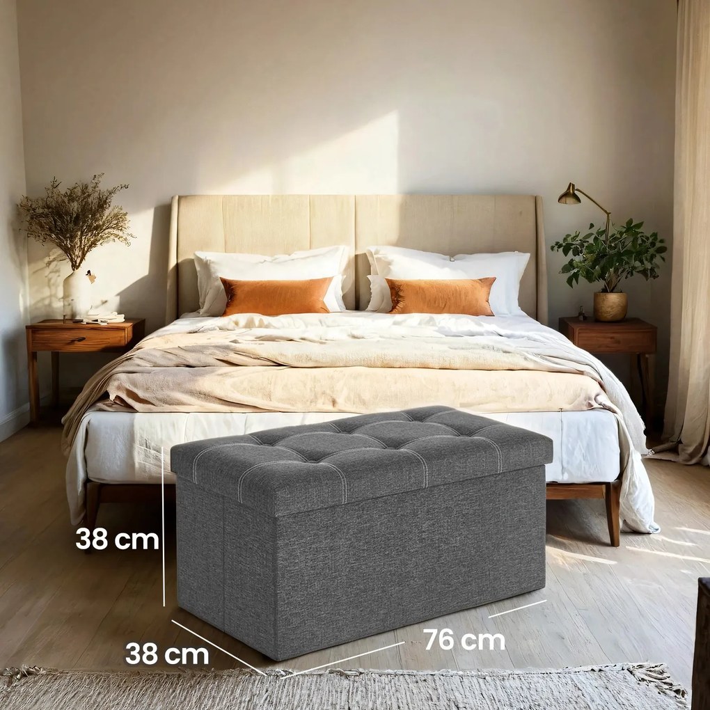 Banco com espaço de arrumação 76 x 38 x 38 cm cinza escuro