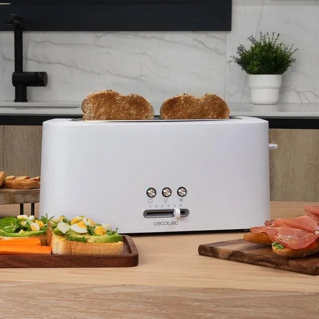 Torradeira Toast&Taste 10000 Extra White. 980 W, ranhura extralarga longa, Função Reaquecer, Descongelar e Cancelar, plástico, Grelha superior, Branco