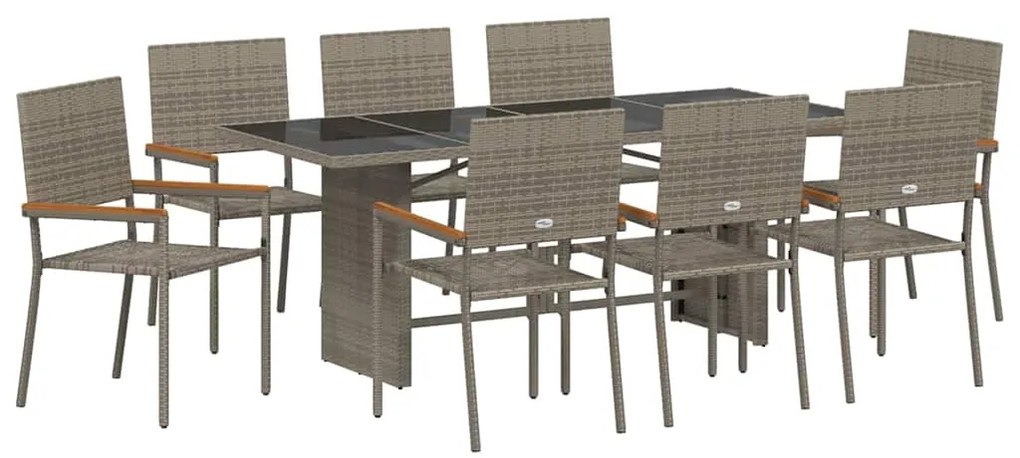 Conjunto de Jantar de Jardim vidaXL de 9 Peças Cinza Polyrattan