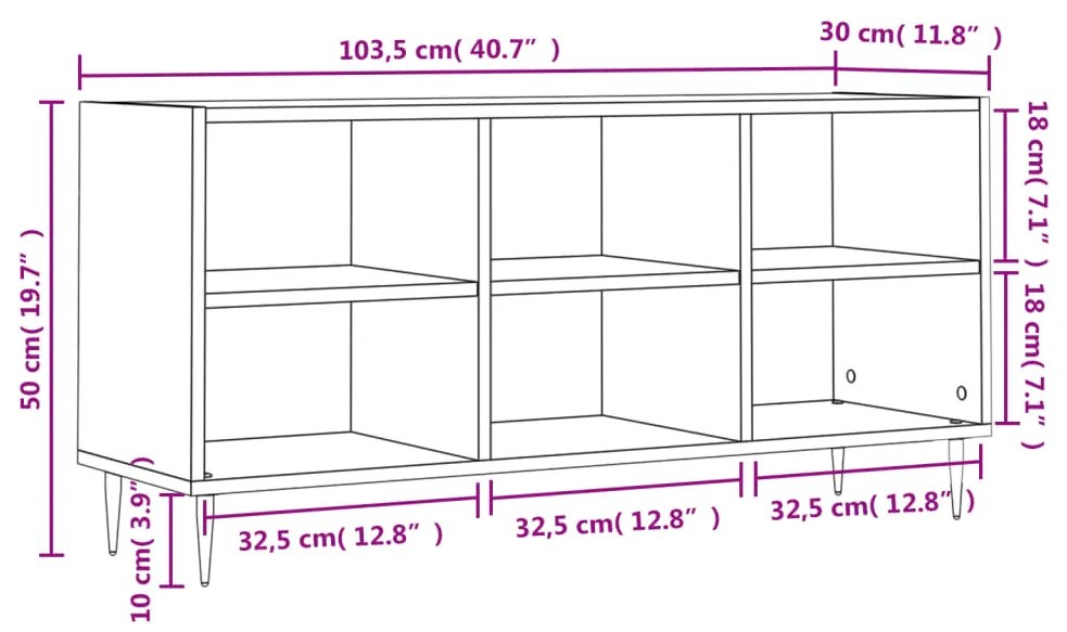 Móvel de TV 103,5x30x50 cm derivados madeira carvalho castanho