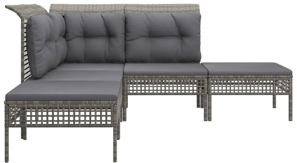 5 pcs conjunto lounge de jardim c/ almofadões vime PE cinzento
