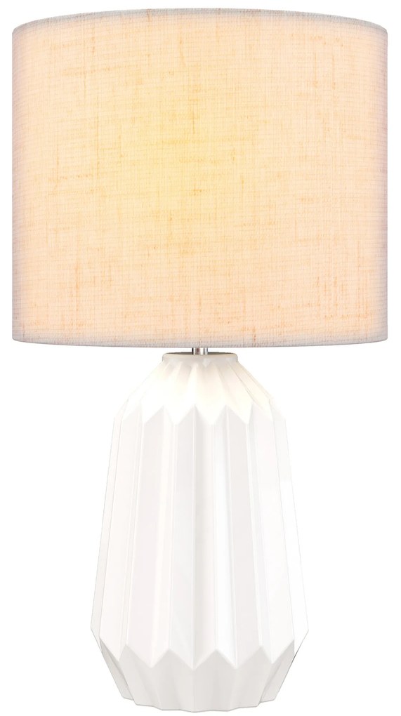 Candeeiro de Mesa com Base de Cerâmica e Ecrã de Linho Estilo Retro com Interruptor E27 40W Ø22x39 cm Branco e Bege