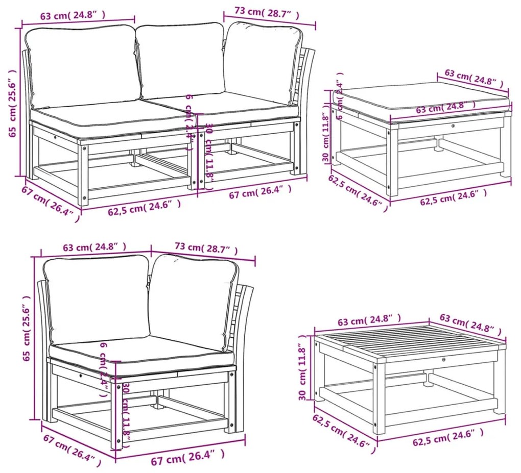 10pcs conjunto lounge jardim c/almofadões madeira maciça acácia