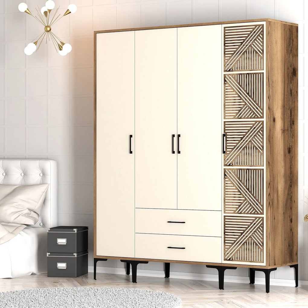 Guarda-roupa Kumsal STP – Nogueira e Creme – 160 cm x 47,5 cm x 201,4