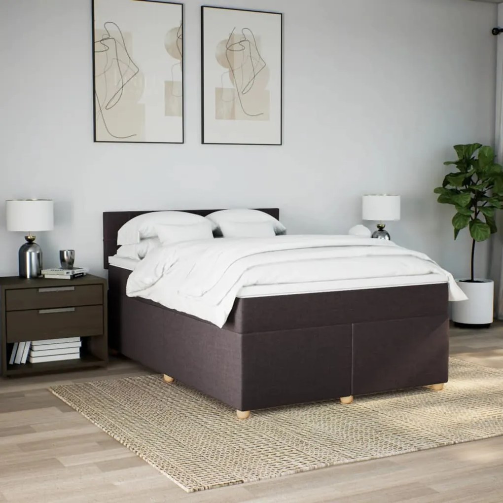 Cama com molas/colchão 160x200 cm tecido castanho-escuro