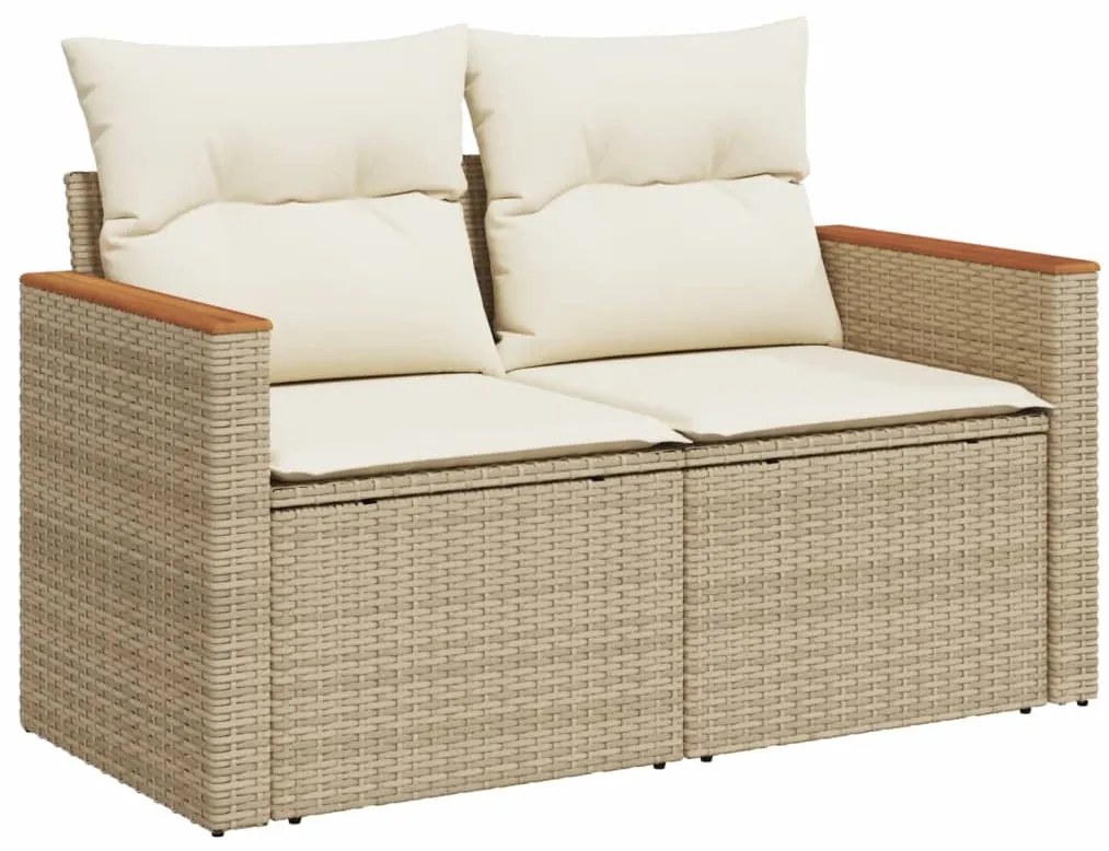 9 pcs conjunto de sofás p/ jardim com almofadões vime PE bege