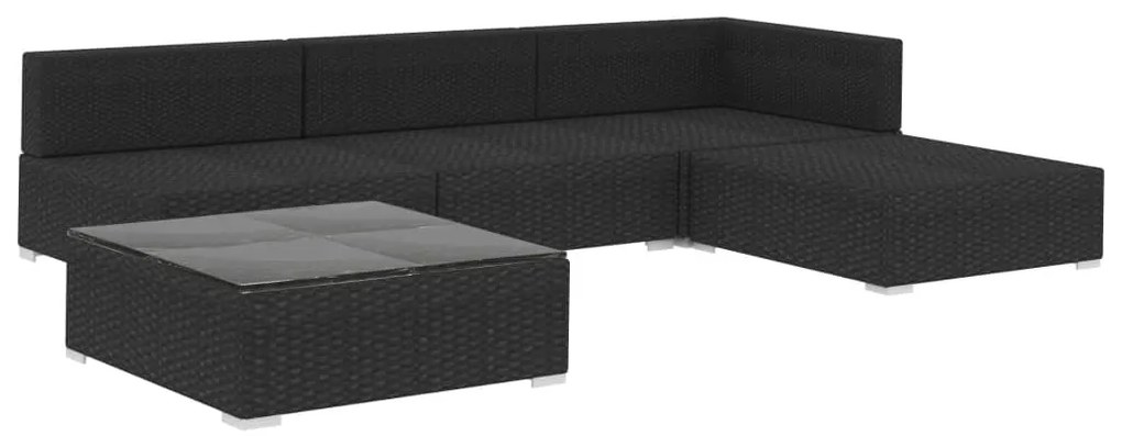 5 pcs conjunto lounge de jardim c/ almofadões vime PE preto
