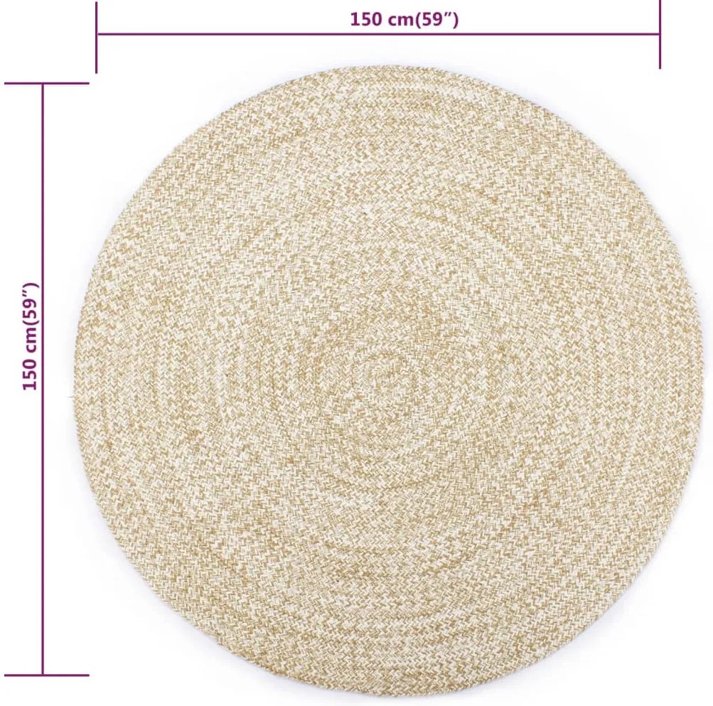 Tapete artesanal em juta 150 cm branco e natural