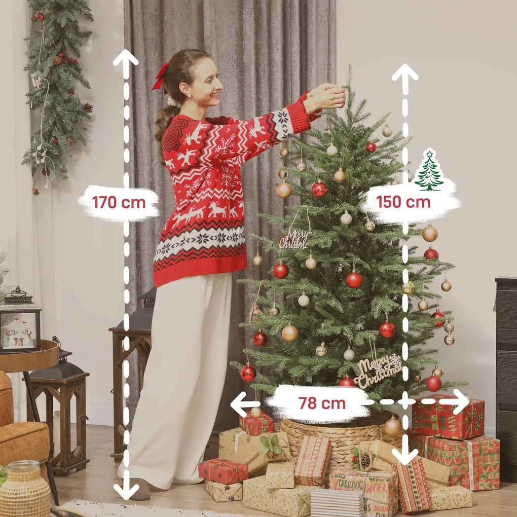 Árvore de Natal Artificial (SEM DECORAÇÕES) 150 cm com 1186 Ramos Densos Suporte Metálico Dobrável para Interior Verde
