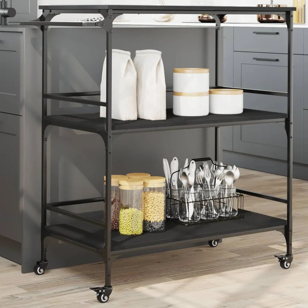 vidaXL Carrinho de cozinha 100,5x50x105 cm derivados de madeira preto