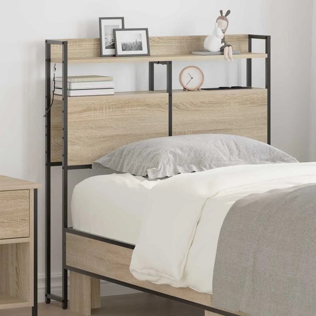 vidaXL Cabeceira de armazenamento com prateleira Carvalho sonoma 90 cm