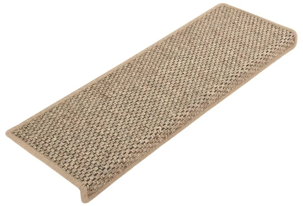 Tapetes escada adesivos aspeto sisal 15pcs 65x21x4 bege-escuro