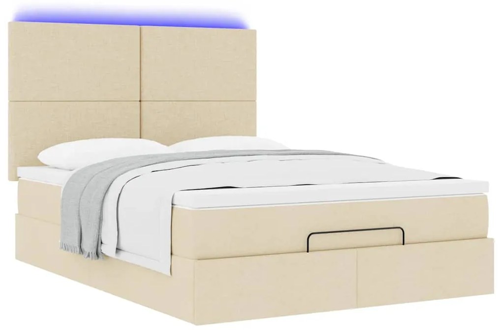 Estrutura de cama otomana com colchão tecido creme 140x200cm
