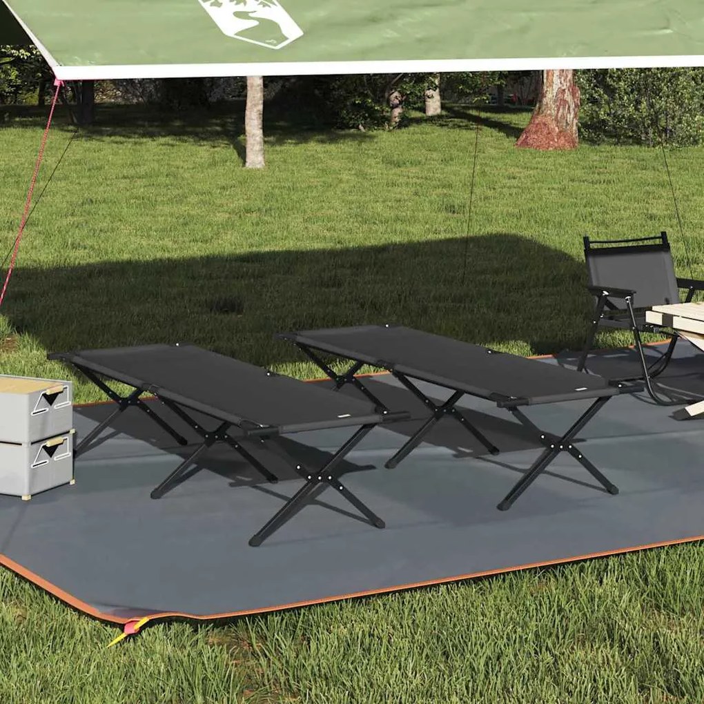 vidaXL Cama de Camping Dobrável Manual 2 pcs Preto Tecido Oxford