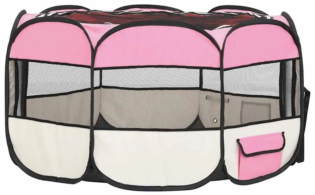 Parque dobrável p/ cão c/ saco de transporte 125x125x61cm rosa