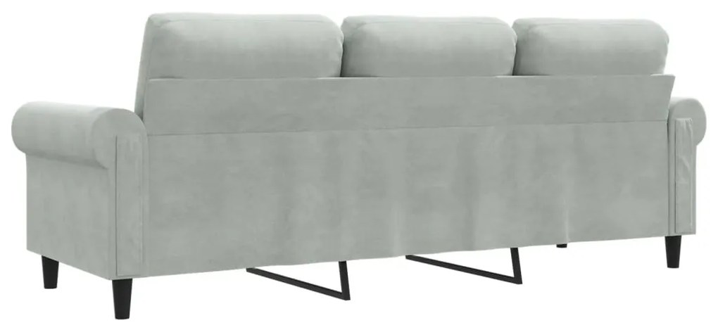 Sofá de 3 lugares 180 cm veludo cinzento-claro