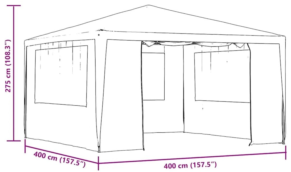 Tenda festas profissional c/ paredes laterais 4x4m 90g/m² verde