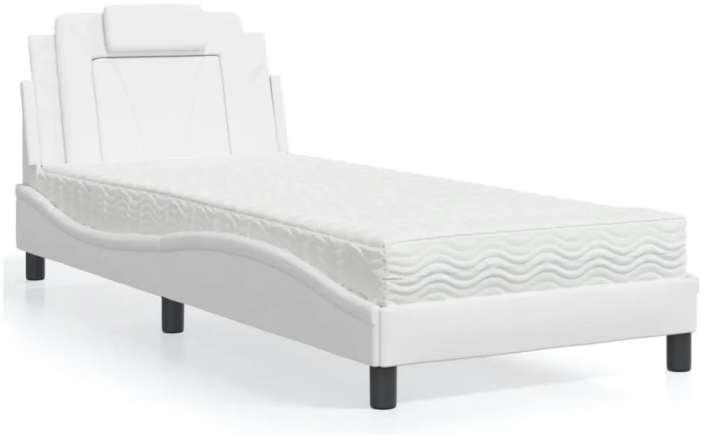 vidaXL Cama com colchão 80x200 cm couro artificial branco