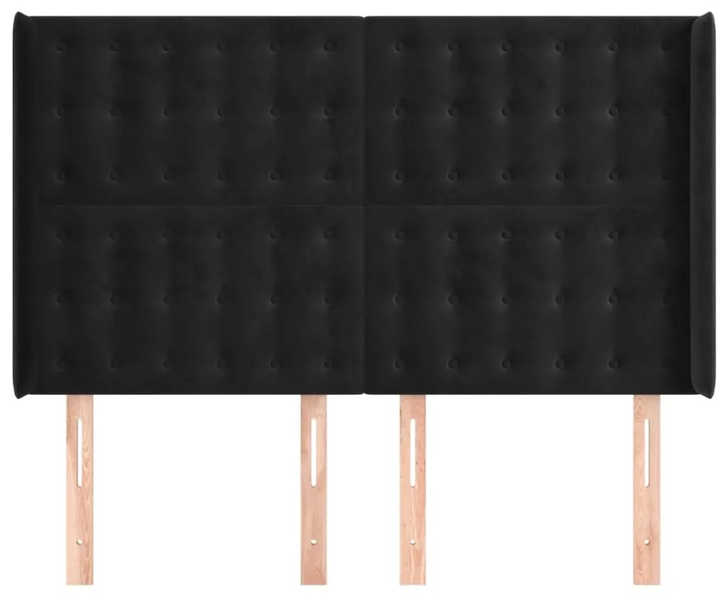 Cabeceira de cama c/ abas veludo 147x16x118/128 cm preto