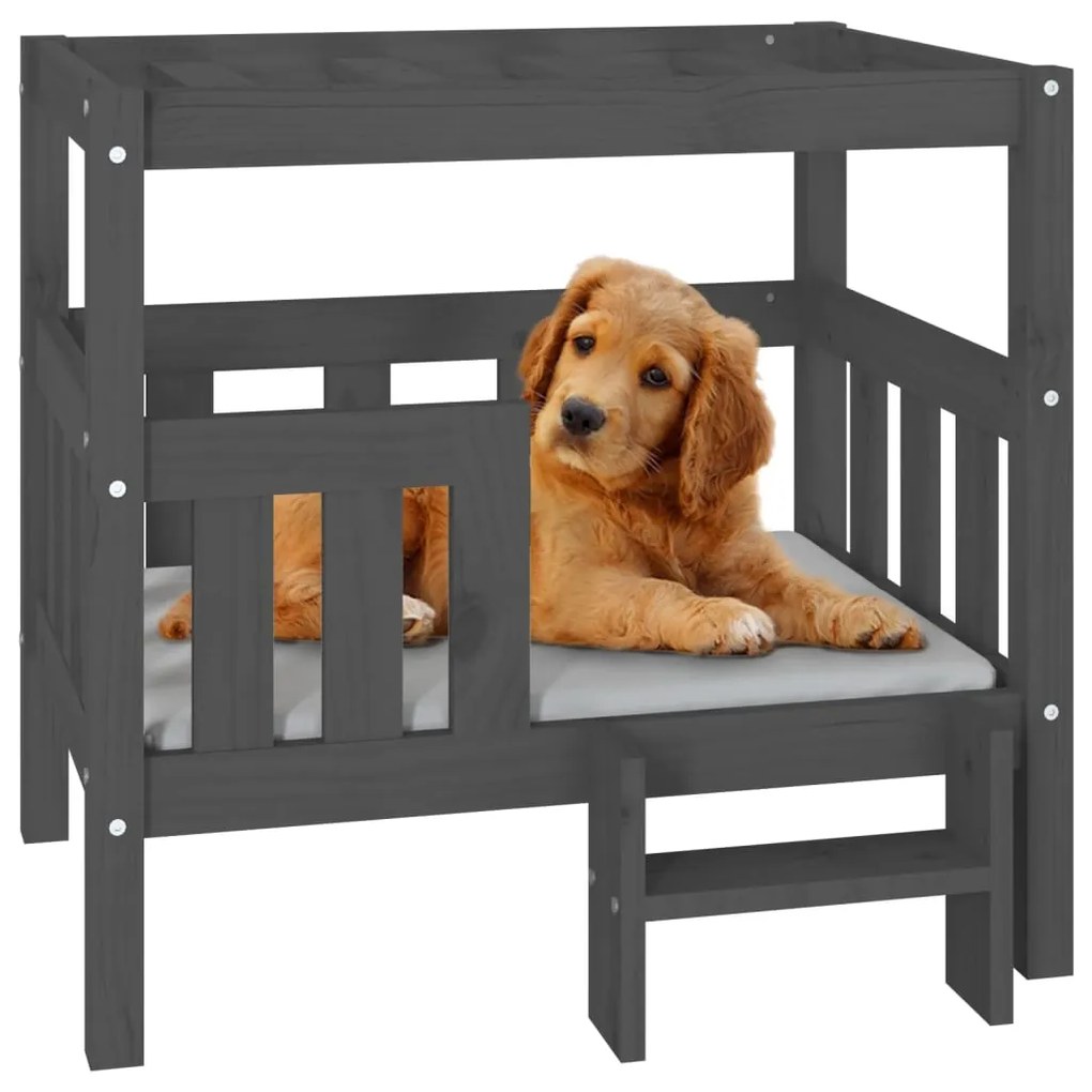 Cama para cães 75,5x63,5x70 cm madeira de pinho maciça cinza