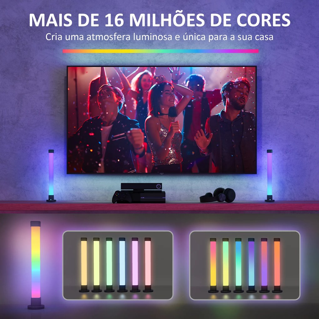 Conjunto de 2 Candeeiros de Mesa LED com Controlo Remoto App Bluetooth Sincronização com Música 6x6x32,5 cm Branco