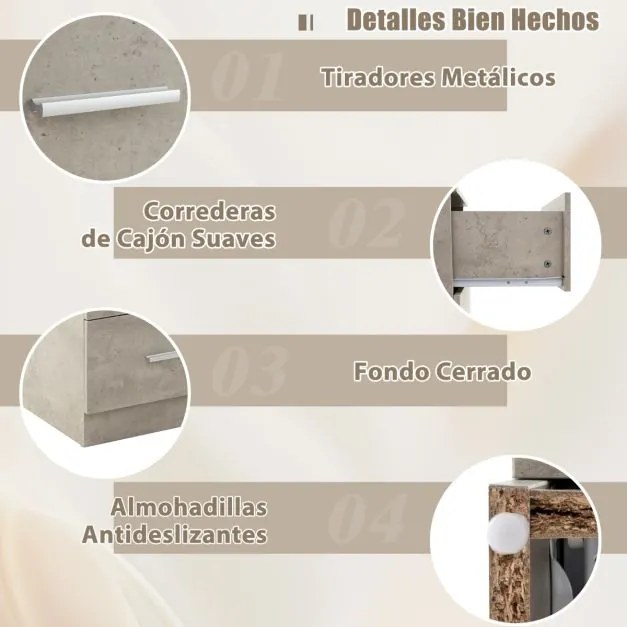 Mesa de cabeceira com 3 gavetas 37 x 34 x 66,5 cm Cinza