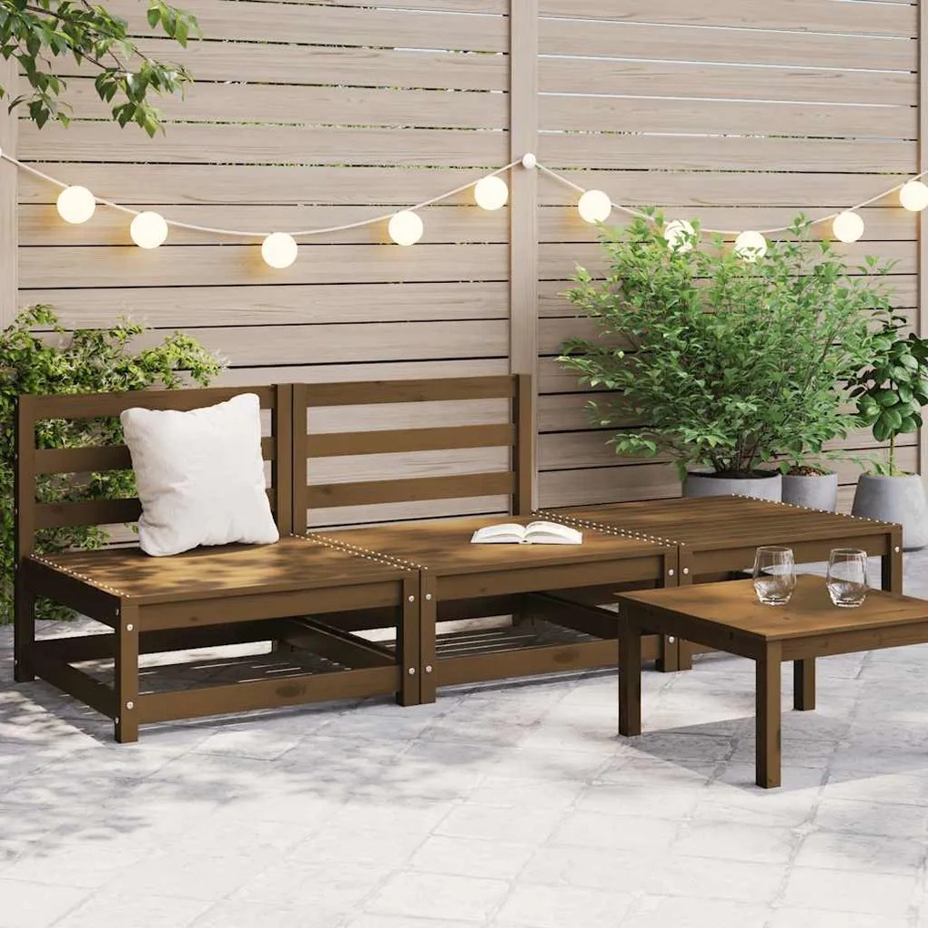 vidaXL 3 pcs conjunto lounge de jardim pinho maciço castanho mel