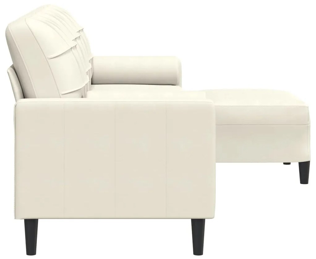 Sofá de 3 lugares com apoio de pés 210 cm veludo cor creme