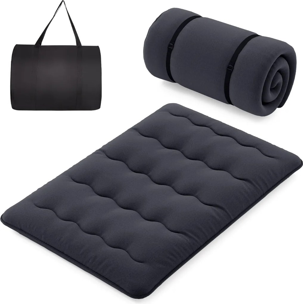 Colchão enrolável para o chão com capa lavável com bolsa de transporte 200 x 140 x 10 cm - preto