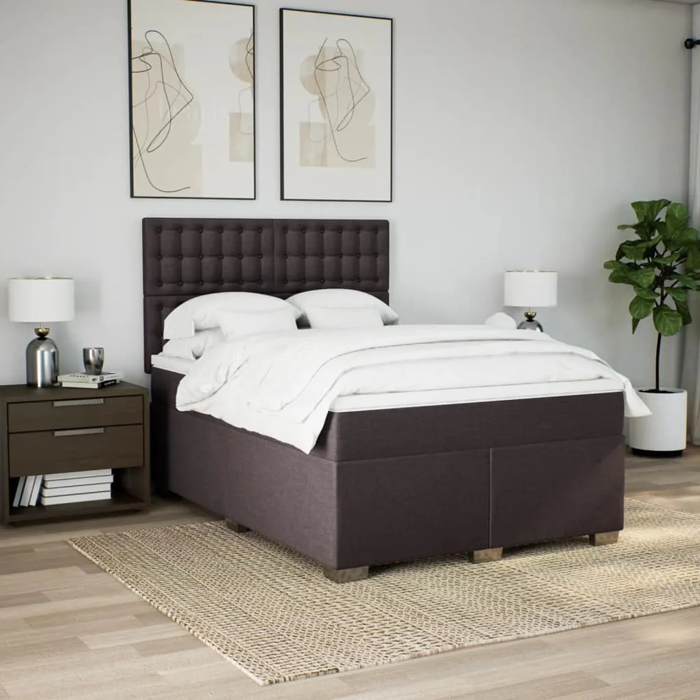 Cama com molas/colchão 140x200 cm tecido castanho-escuro