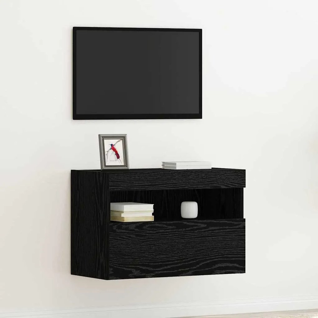 Cabinet de TV vidaXL com Luzes LED Carvalho Preto 60x30x40 cm