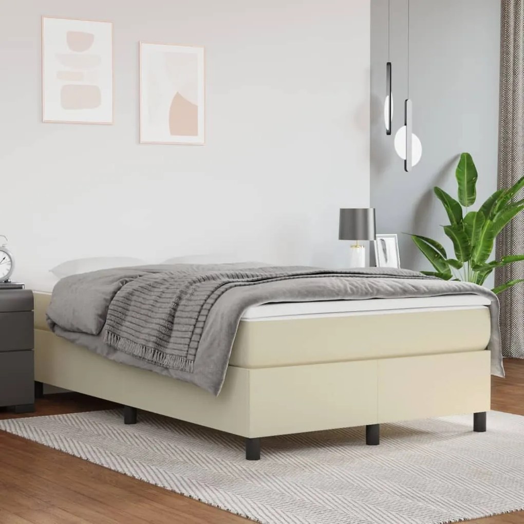 vidaXL Estrutura de cama 120x200 cm couro artificial cor creme