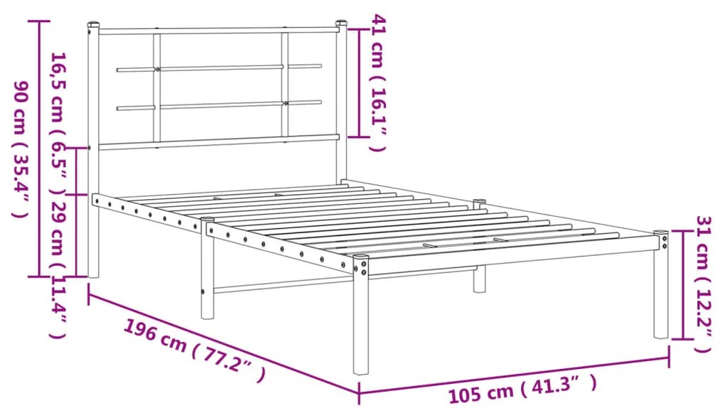 Estrutura de cama com cabeceira 100x190 cm metal preto